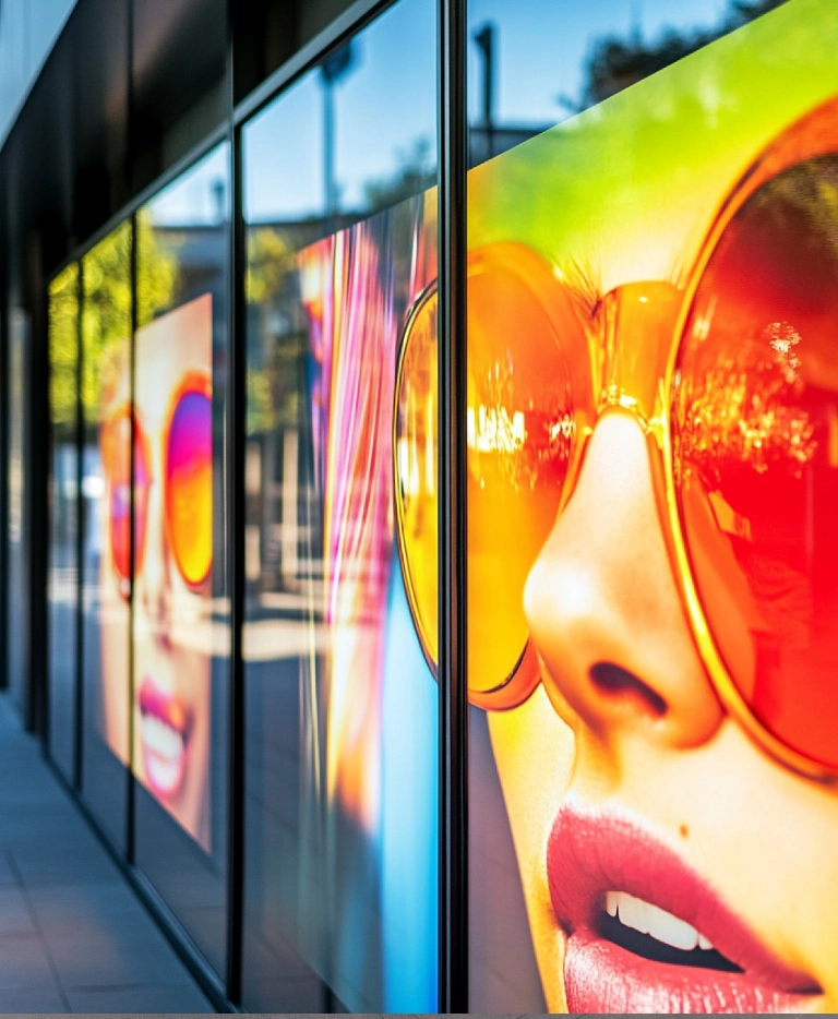 Oklejone okna twarzami kobiety